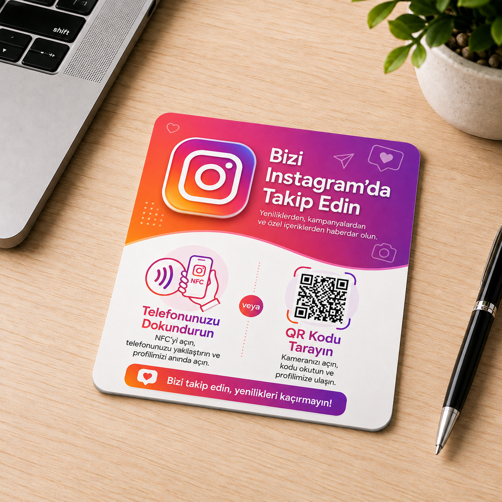 Dinamik QR + NFC Instagram Takip Kartı