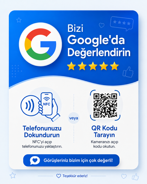 Google Yorum Kartı – Dinamik QR + NFC | Bağlantısı Değiştirilebilir
