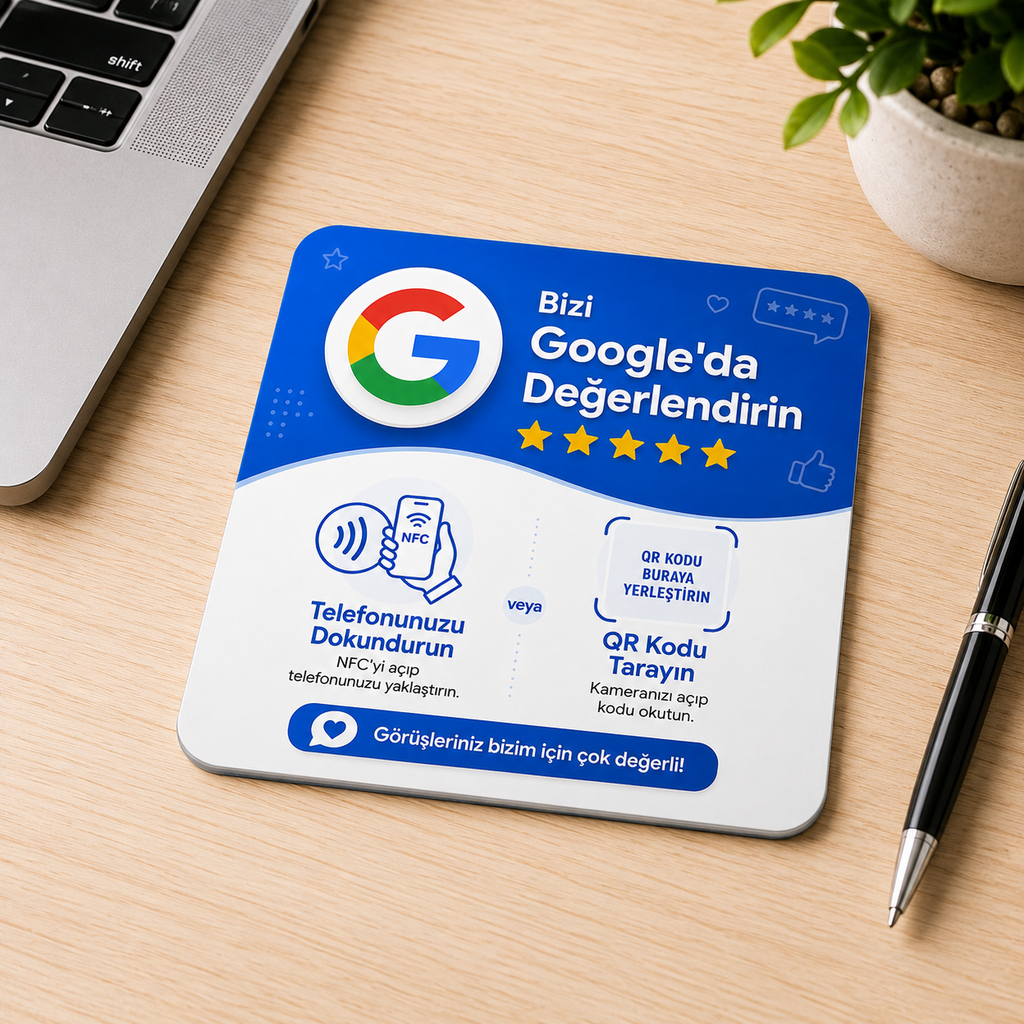 Google Yorum Kartı – Dinamik QR + NFC | Bağlantısı Değiştirilebilir