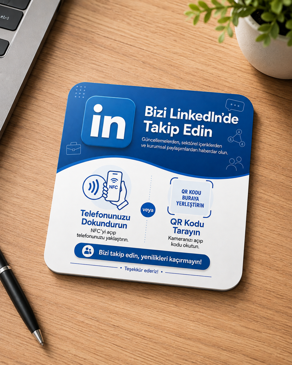 LinkedIn Takipçi Kartı – Dinamik QR + NFC | 10×10 cm Pleksi