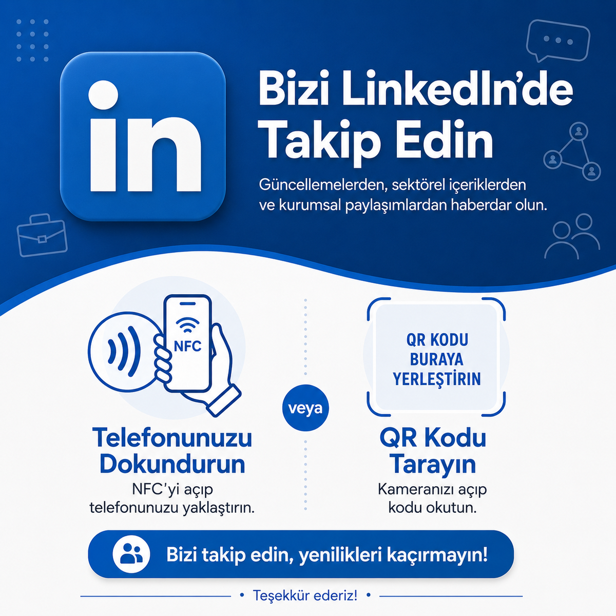LinkedIn Takipçi Kartı – Dinamik QR + NFC | 10×10 cm Pleksi