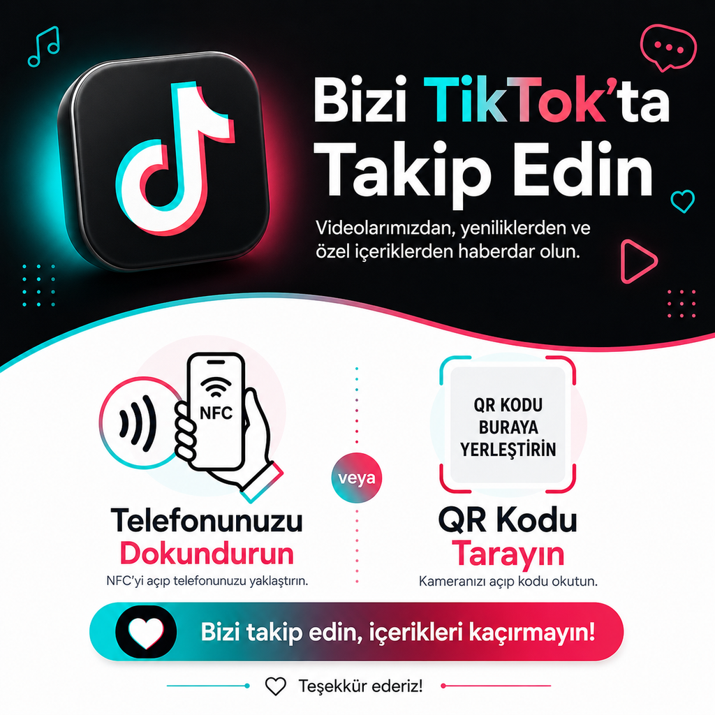 TikTok Takipçi Kartı – Dinamik QR + NFC | 10×10 cm Pleksi