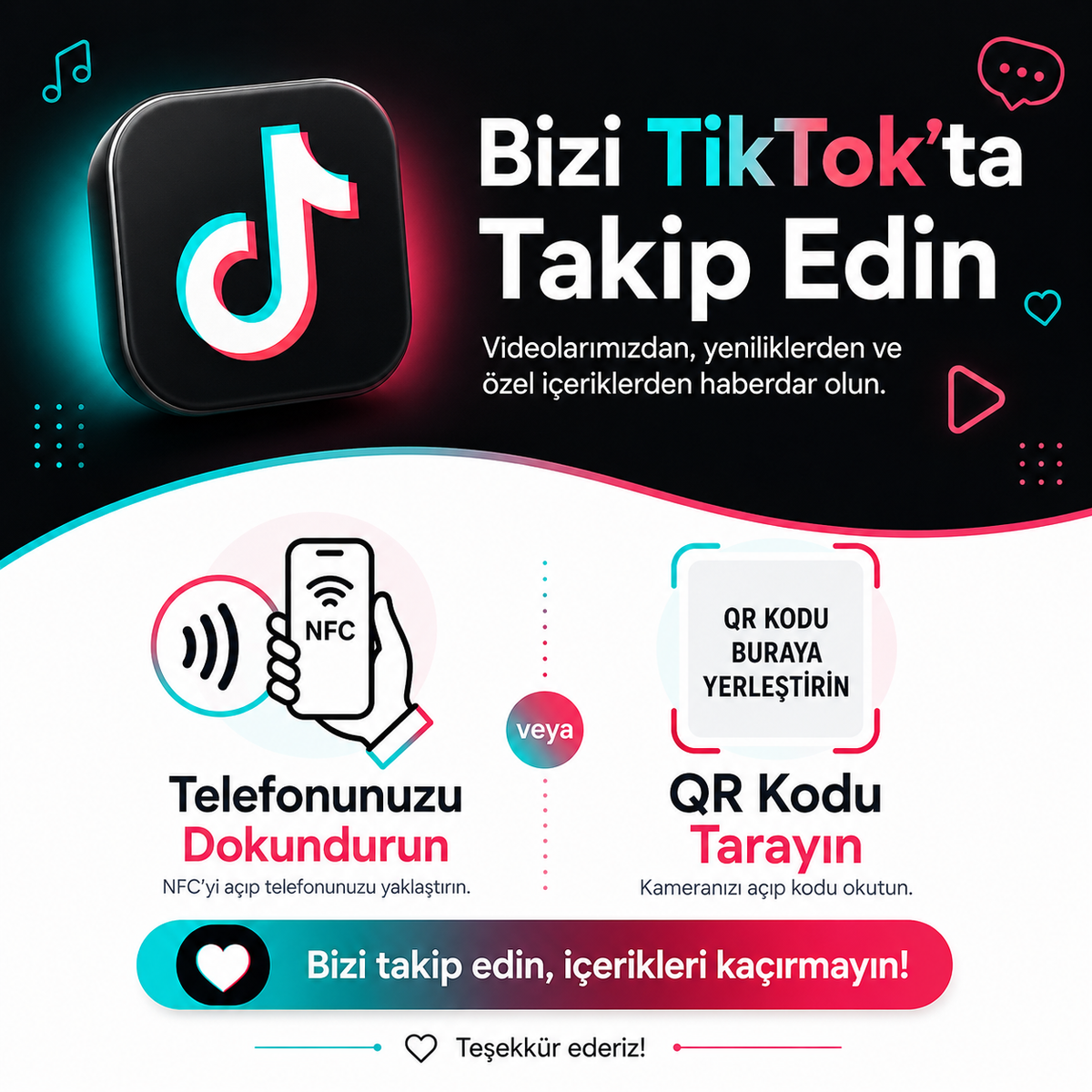 TikTok Takipçi Kartı – Dinamik QR + NFC | 10×10 cm Pleksi